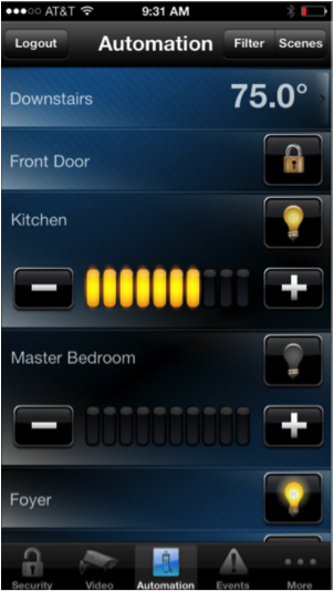 Lighting and temperature automation in Fortress Security's Total Connect home security system smartphone app